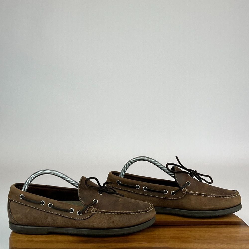 Mens LL Bean Brown Nubuck Leather Boat Deck Slip On Loafers Shoes Size 8 D GUC
