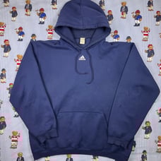 Vintage Thrashed Adidas Mens Middle Logo Pullover Hoodie Size XXL Navy