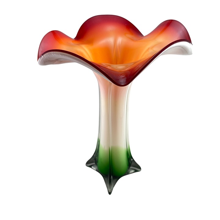 Murano Style Star Base Handblown Calla Lily Art Glass Vase Fluted Top 15 Inches