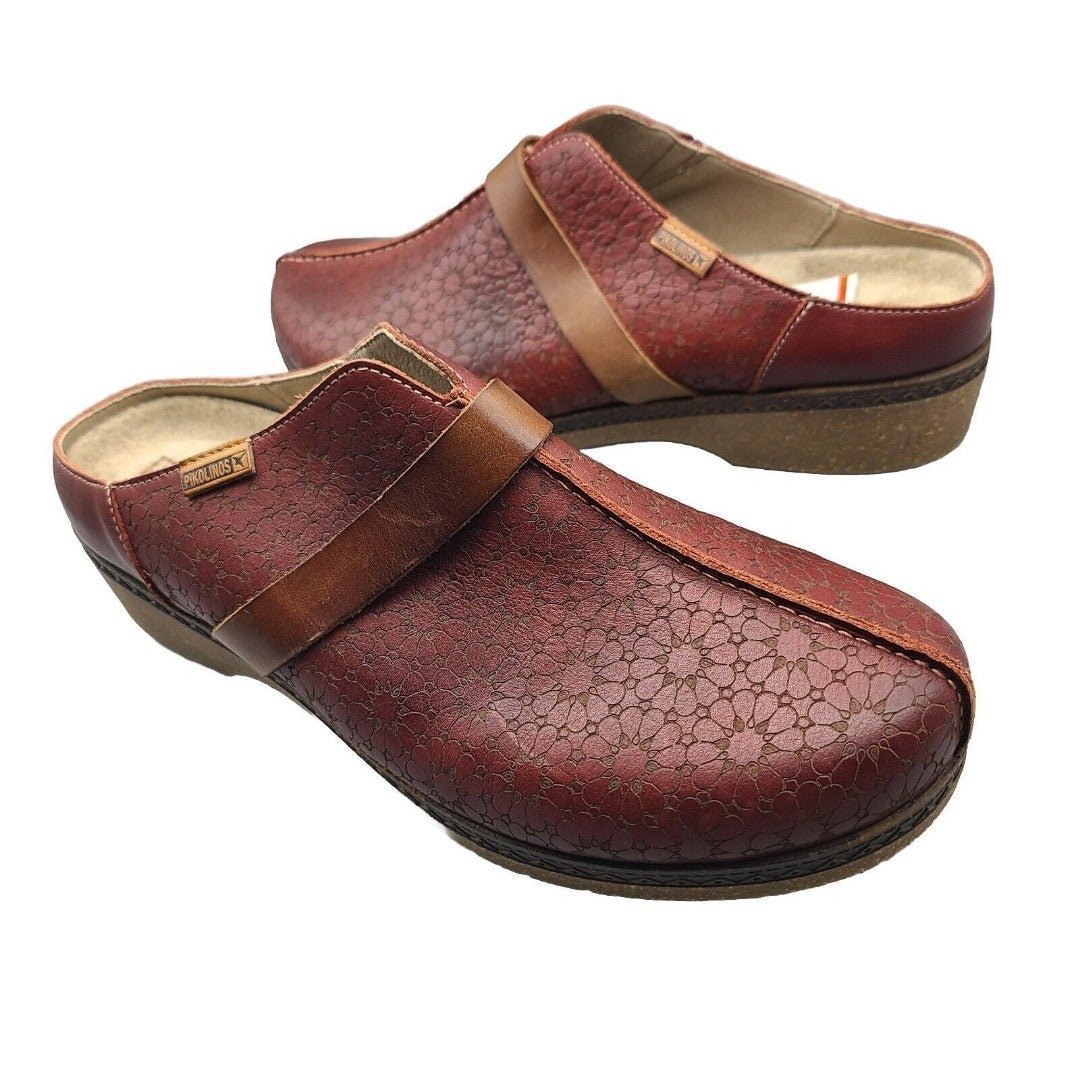 Pikolinos Granada Clog Women Burgundy Leather Slip Comfort Shoes 11.5 12 42 New