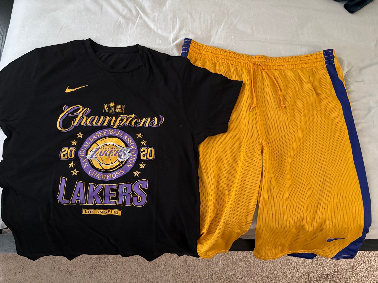 Nike Lakers Graphic T-Shirt and Reversible Basketball Training Shorts - L