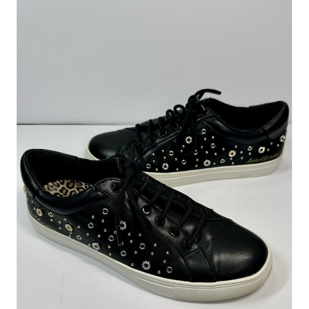 Chico's Women's Casual Leather Studded Lace-Up Sneakers BE5 Black Size US:9M