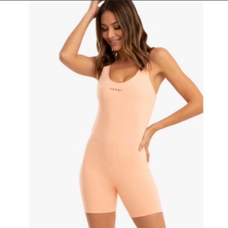 Koral Test Blackout Women’s Short Romper Pompano Peach sz. S NWOT
