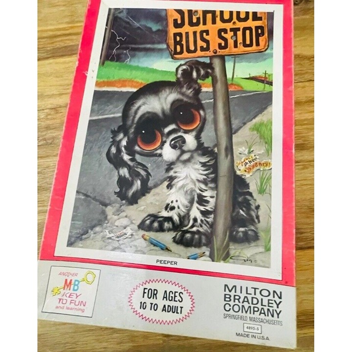 Big Eye Pity Puppy Peeper By Gig Litho Vintage 60s 500 Piece Puzzle MISSING 2 Pc