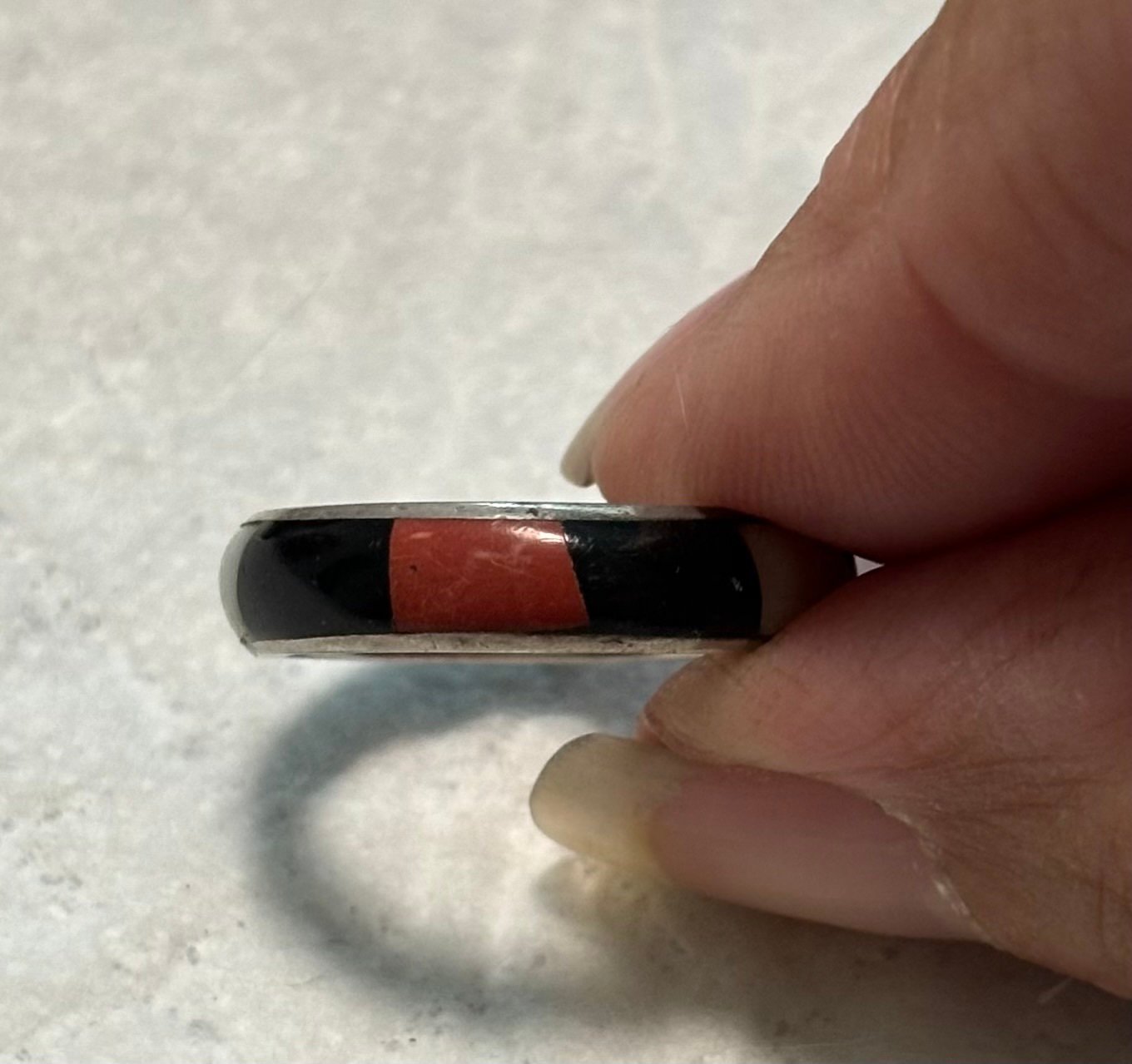 Vintage Southwestern Band Ring, Sterling, Inlay