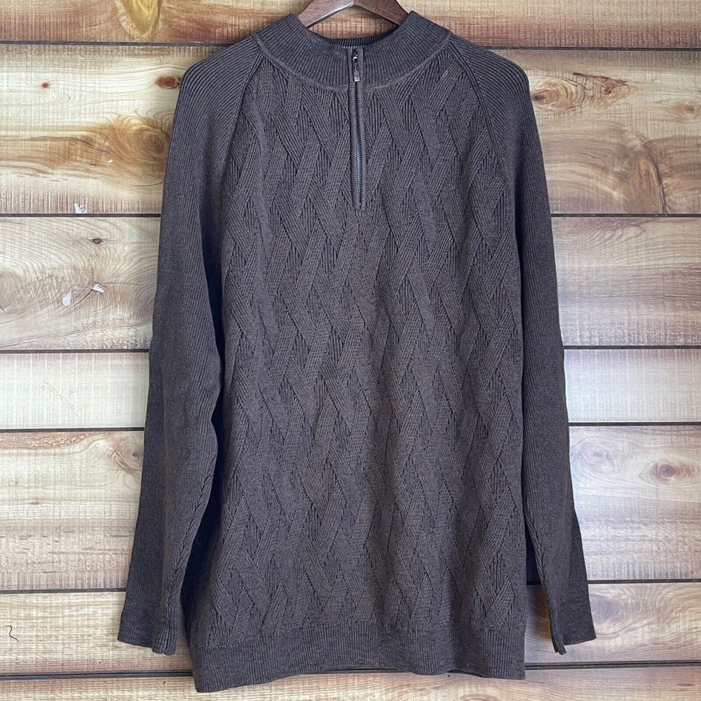 Tommy Bahama Mens Sweater 2XL XXL Napa Ridge Knit 1/4 Zip Pullover Brown Weave