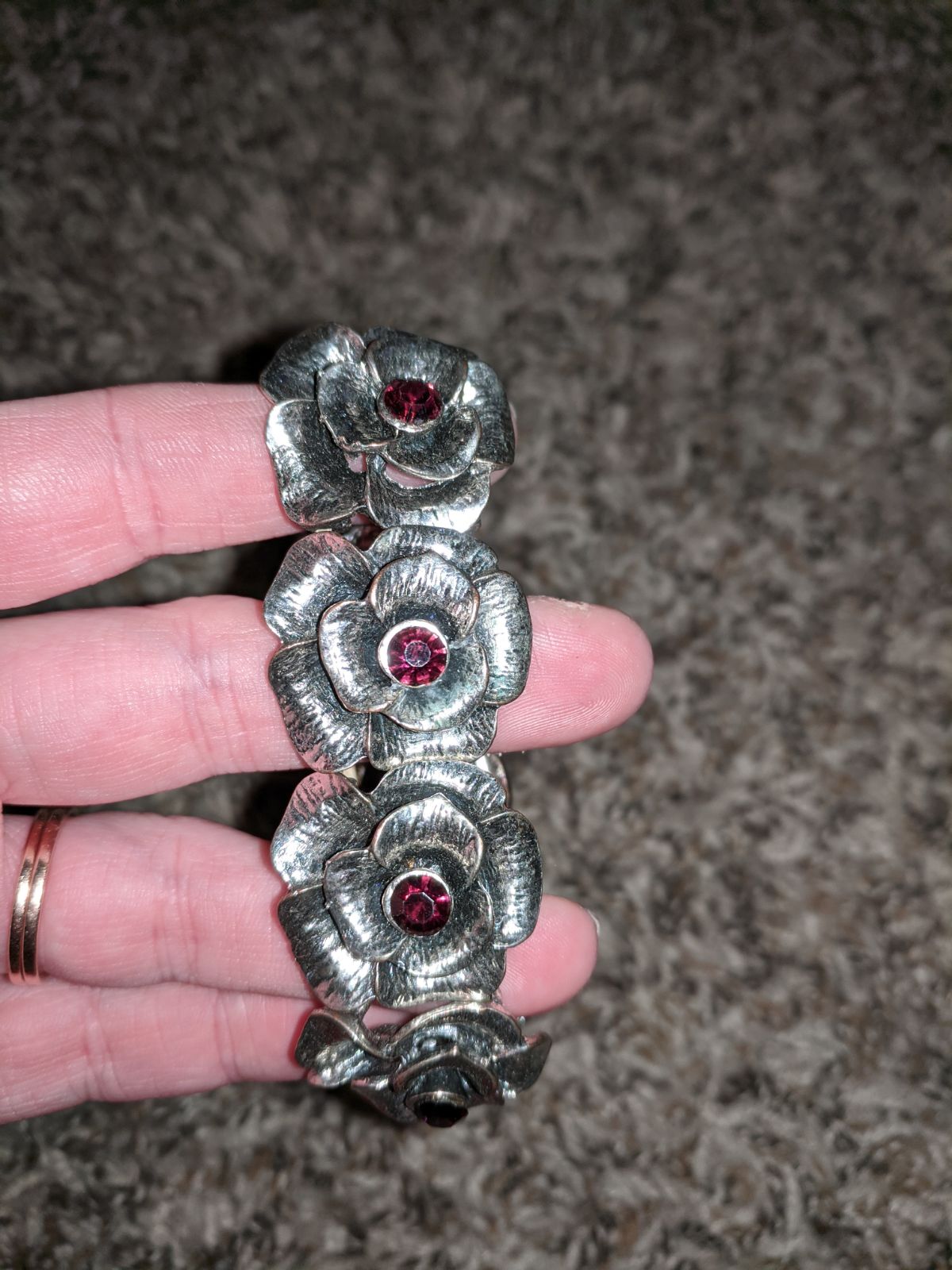 Vintage Bracelet Silver Rose w/ Stones