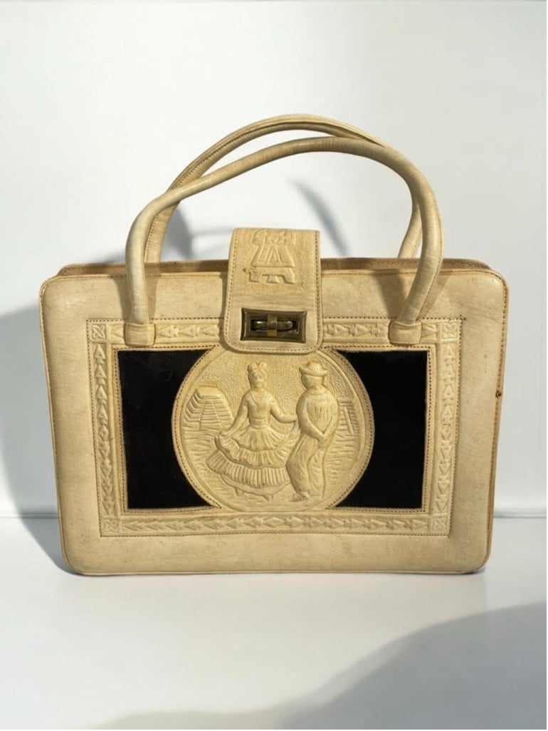 Vintage Mexican Tooled leather Handbag lovers Dancing Mayan Calendar