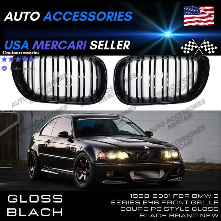 1998-2001 For BMW 3 Series E46 Front Grille Coupe PG Style Gloss Black Brand New