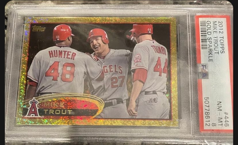 2012 Topps Mike Trout RC Investor Lot(3) Red Gold Sparkle Refractor Base PSA 9