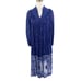 Vintage Navy Metallic Silver Long Sleeve Flowy Midi Dress w Tie Dye Accent Sz S