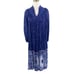 Vintage Navy Metallic Silver Long Sleeve Flowy Midi Dress w Tie Dye Accent Sz S