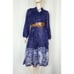 Vintage Navy Metallic Silver Long Sleeve Flowy Midi Dress w Tie Dye Accent Sz S