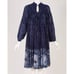 Vintage Navy Metallic Silver Long Sleeve Flowy Midi Dress w Tie Dye Accent Sz S