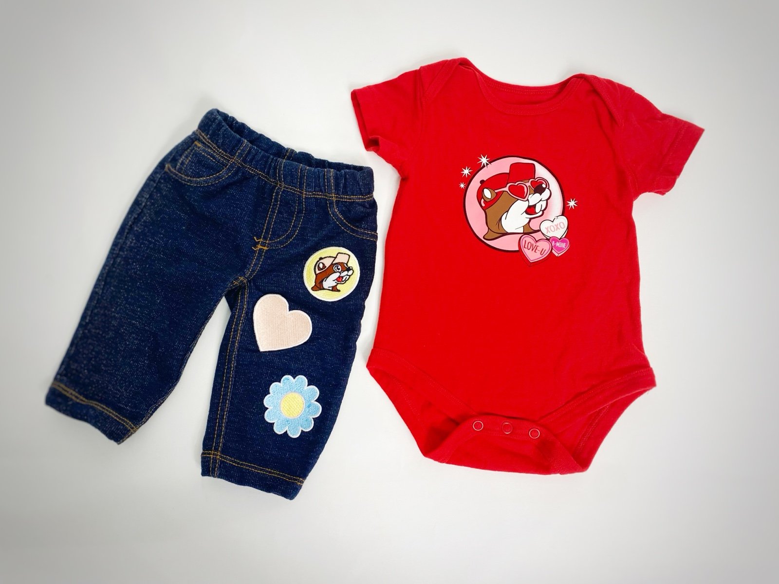Bucees Valentine's Day Love Baby Onesie with Retro Style Jean Pants