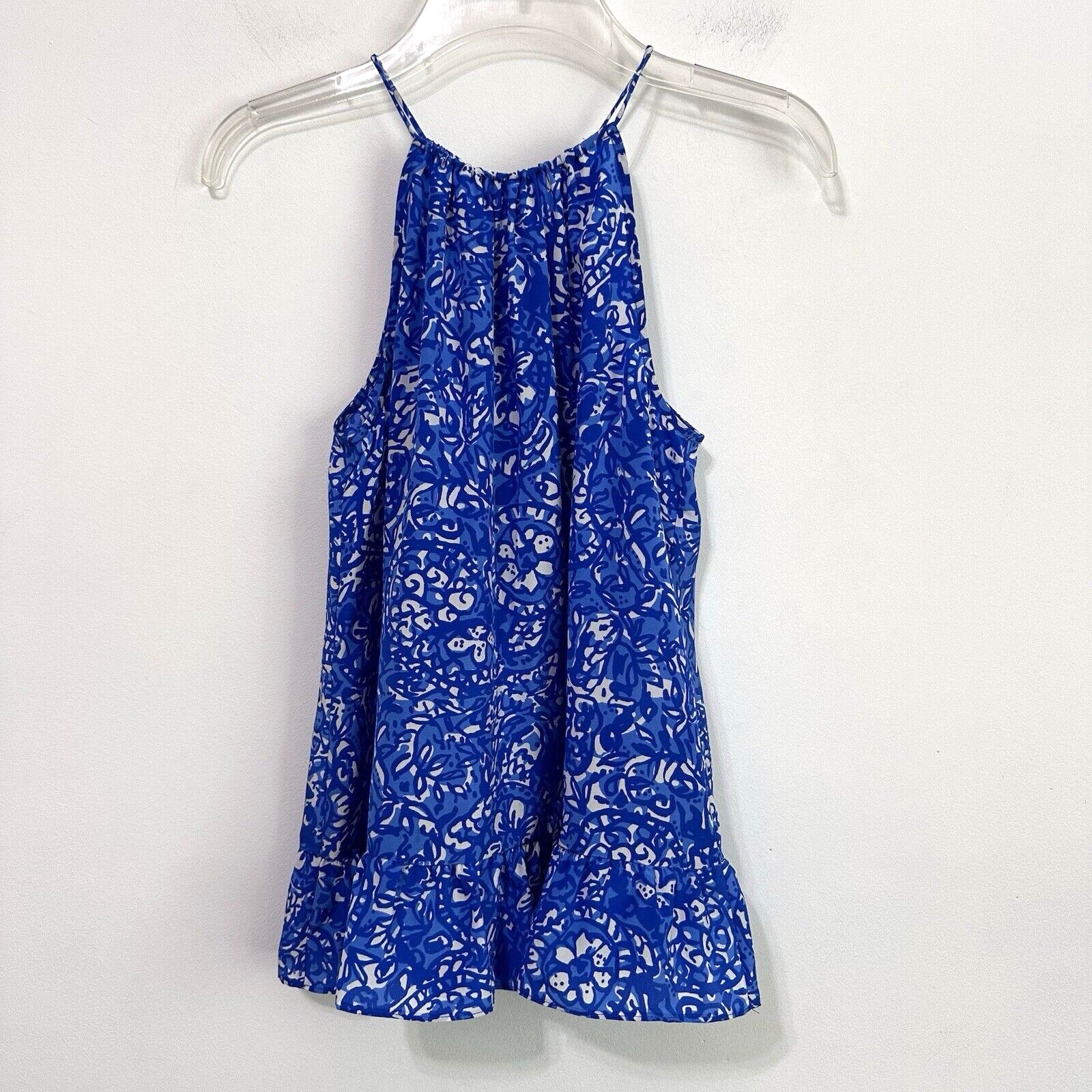Lilly Pulitzer Millie Halter Top XS Bay Blue Give Em Shell SILK Ruffle Hem