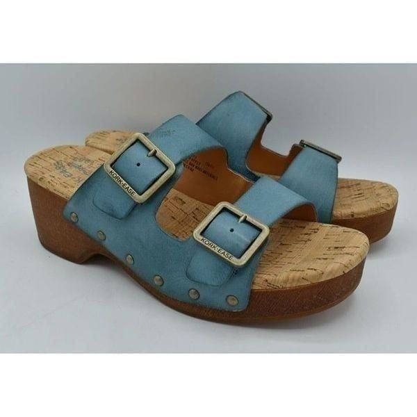 Kork Ease Women Size 10 Saffron Turquoise Full Grain Leather Slide Sandals Shoes