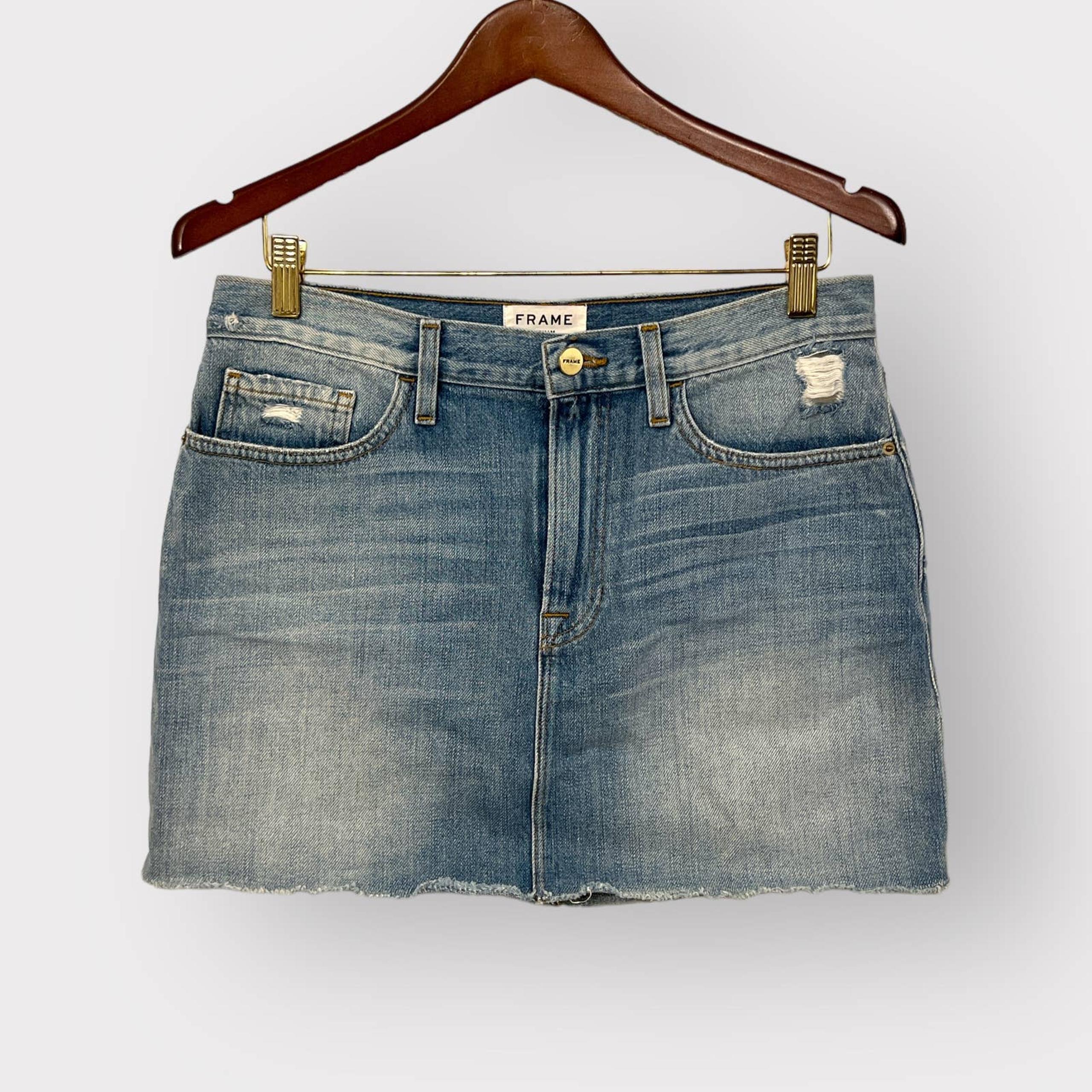 Frame NEW Womens Blue Denim Mini Skirt sz 28 XS S Distressed NEW Stone Wash