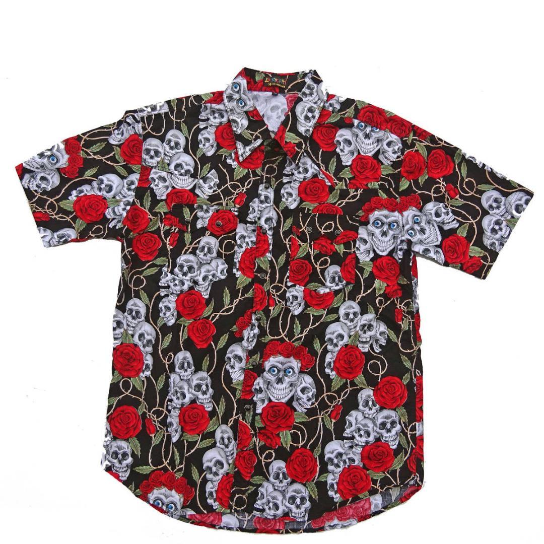 LA ROCKA Larocka Rose Skull Short Sleeve Western Shirt XL