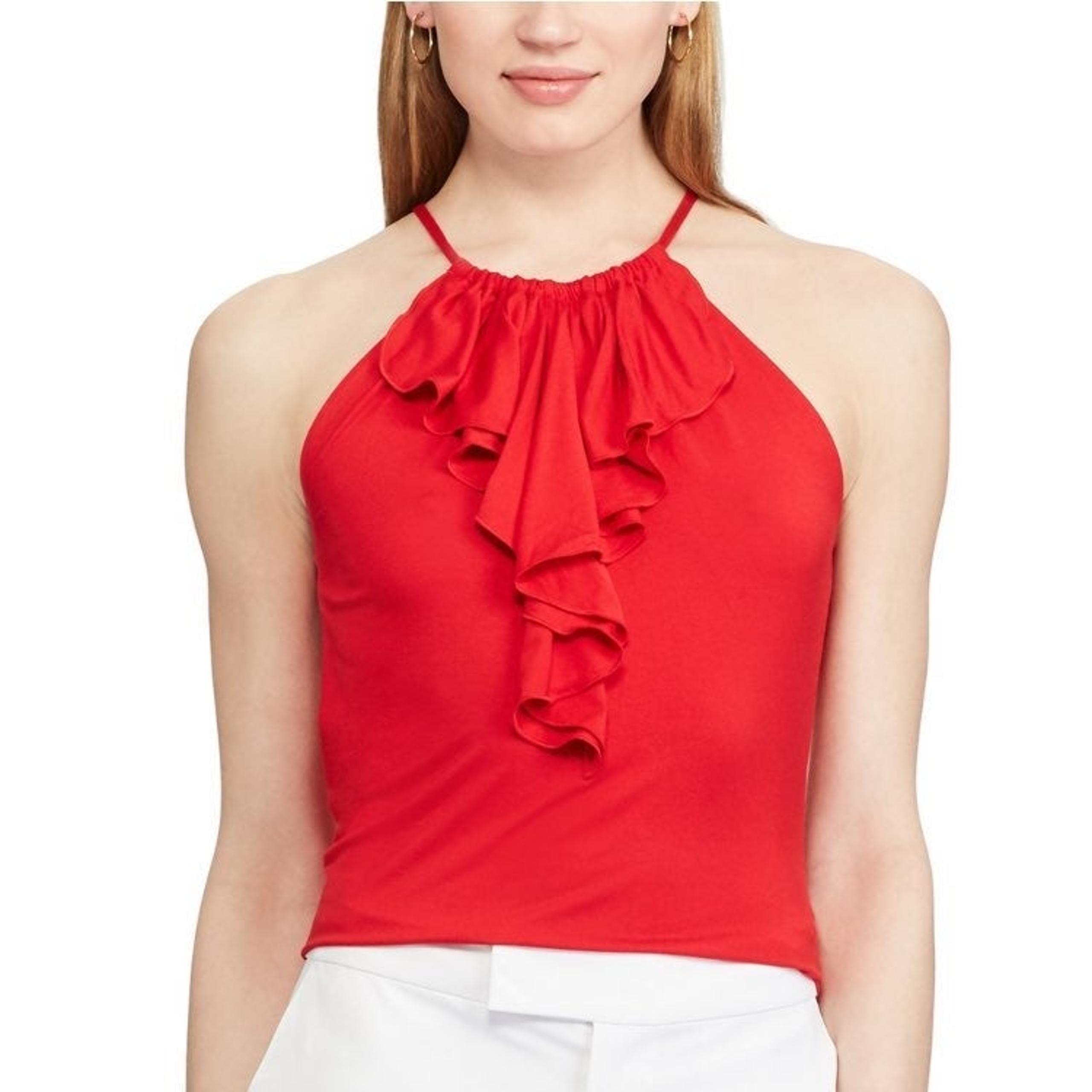 NWT! CHAPS Sexy Red Ruffle Halter Top