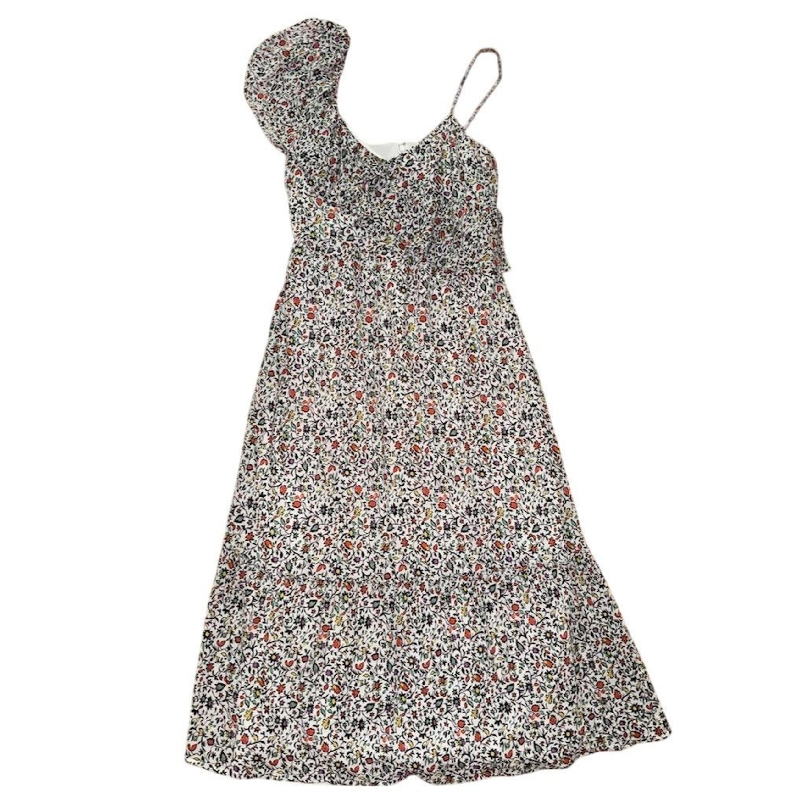 Club Monaco Yohara Floral Midi Dress Womens size 0 resort cruise vacation tiered
