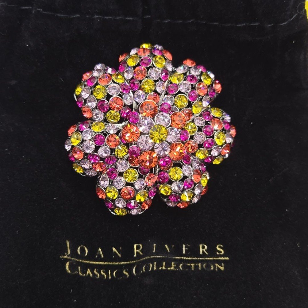 Joan Rivers Classic Collection Rhinestone Floral Brooch Pin Multi-Color 2