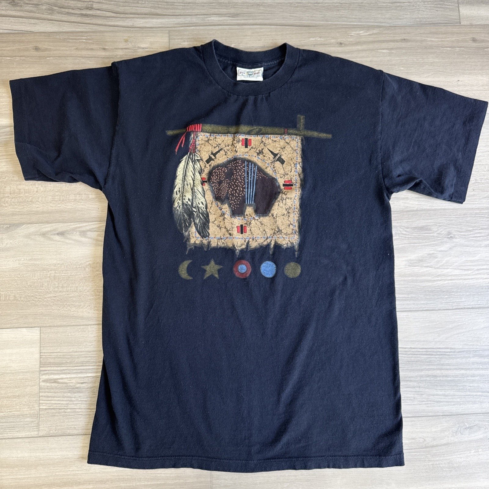 Vintage 1993 Soft Goods Buffalo Mens Size L Shirt Sun Dance Native USA Black