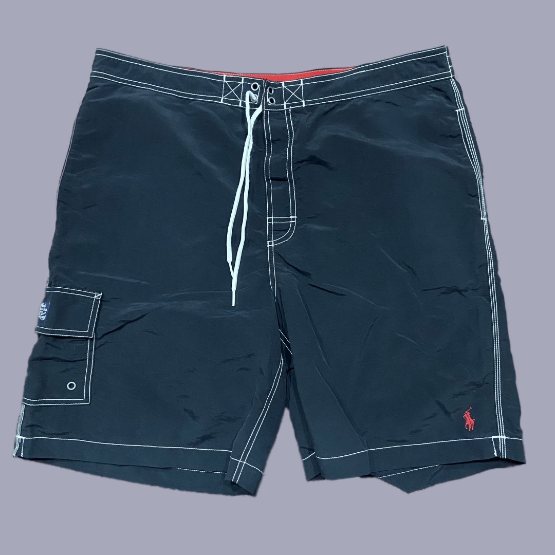 Polo Ralph Lauren Vintage Board Swimming Trunks Shorts Black Red Men's Size XL