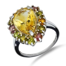 Sterling Silver Citrine & Tourmaline Cluster Ring SR-3903