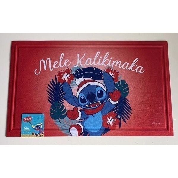 Disney Stitch 18x30” Welcome Rubber Doormat Mele Kalikimaka Christmas Wreath NEW