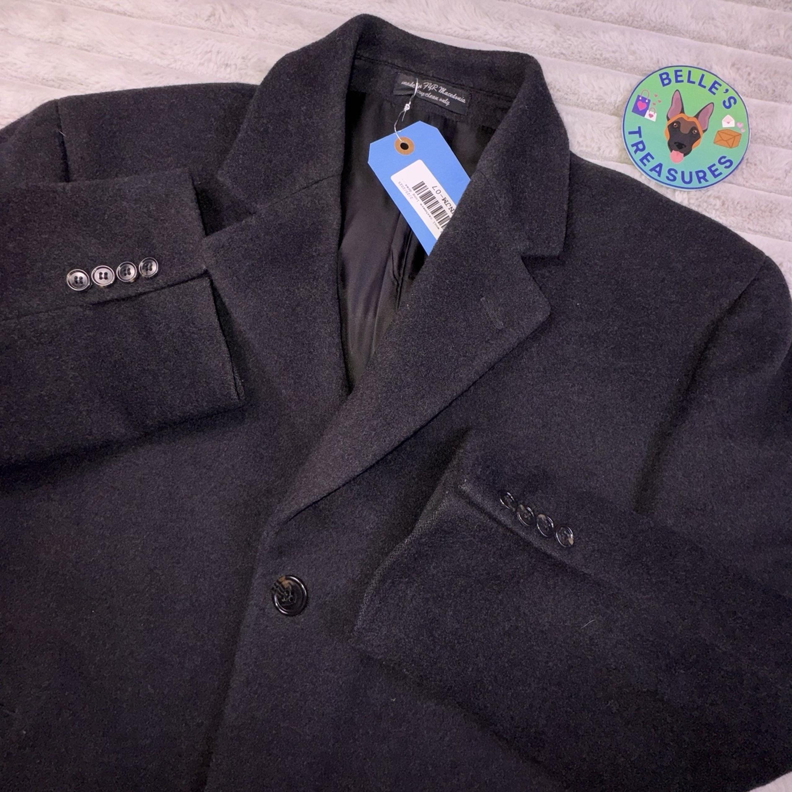 Ralph Lauren Mens Overcoat Black Wool Cashmere Lined Trench Top Coat Jacket 42R