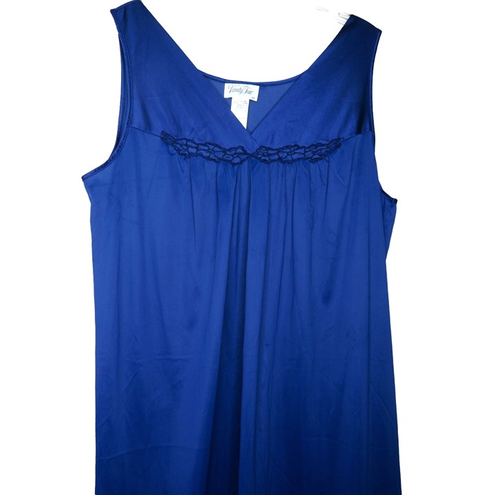 Vintage Vanity Fair Blue Nylon Nightgown M Sleeveless Knee Length