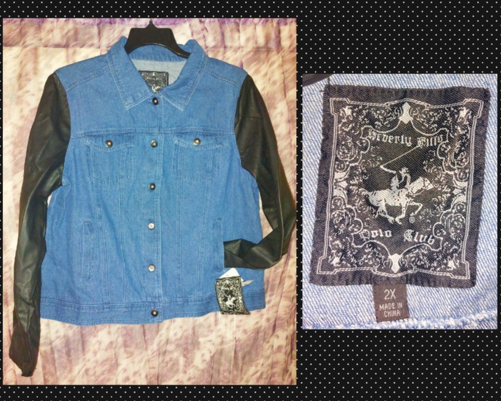 Beverly Hills Polo Club Med Blue Colorblock Denim Jacket W/Faux Leather Slvs 2XB