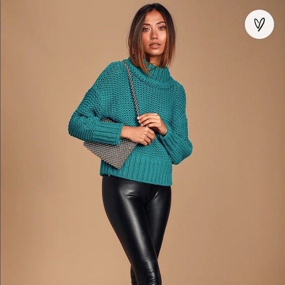 NEW Free People My Only Sunshine Chunky Knit Long Sleeve Sweater Dark Turquoise