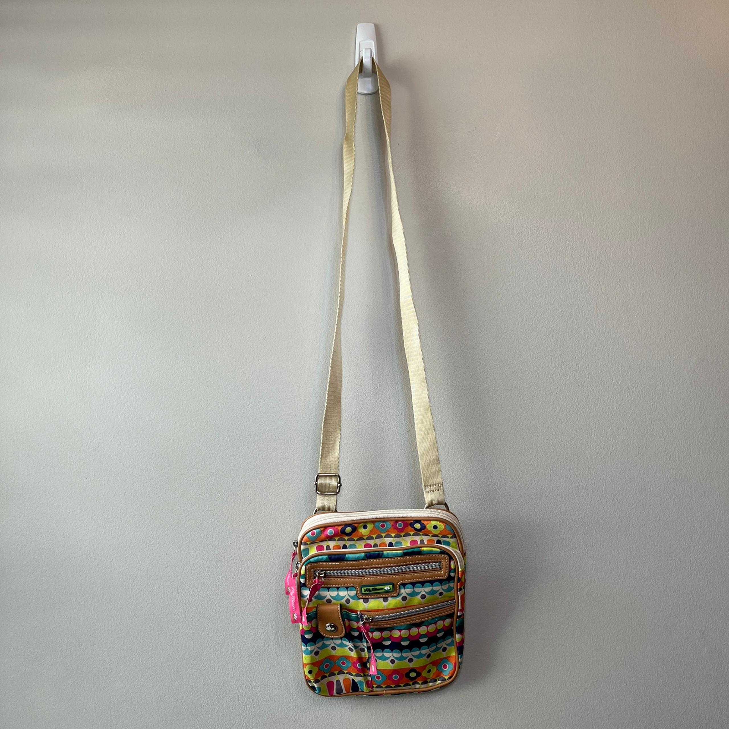 Women's Multicolor Print Leather Trim Crossbody Bag Purse - Lily Bloom