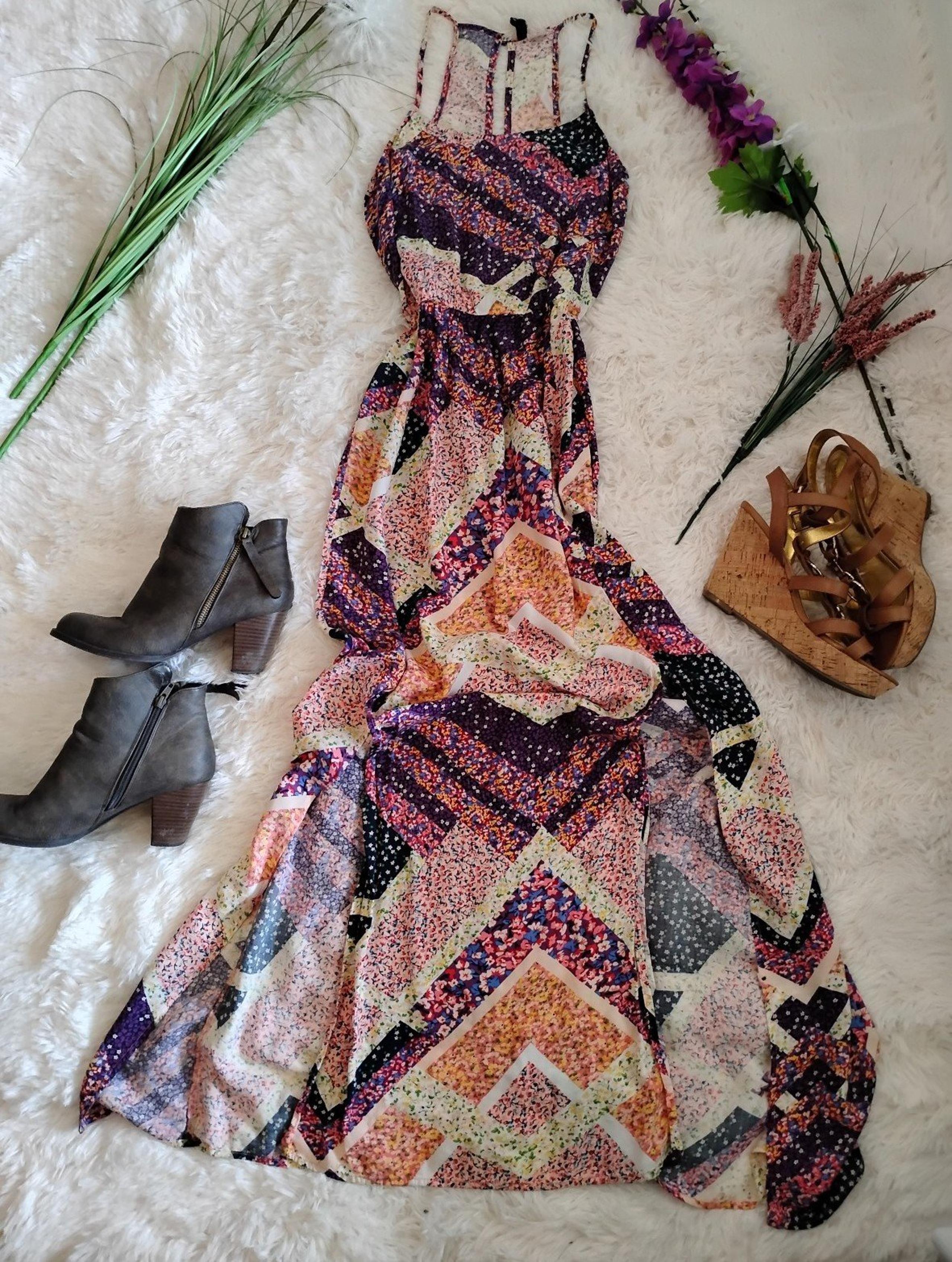 Divided Patch Pattern Maxi Dress