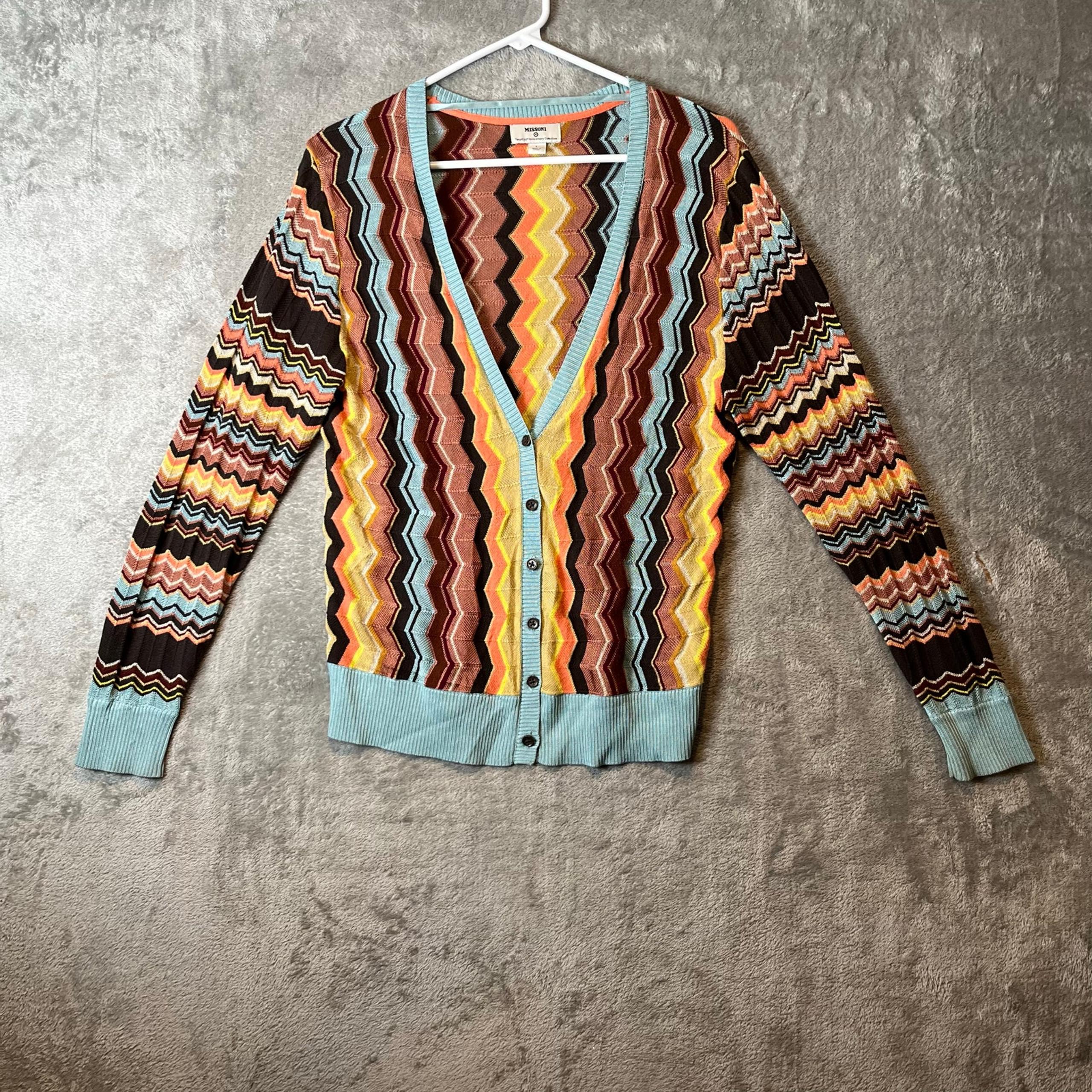 Missoni X Target Chevron Zig Zag Cardigan Retro Vintage Look Sz Large Brown Blue