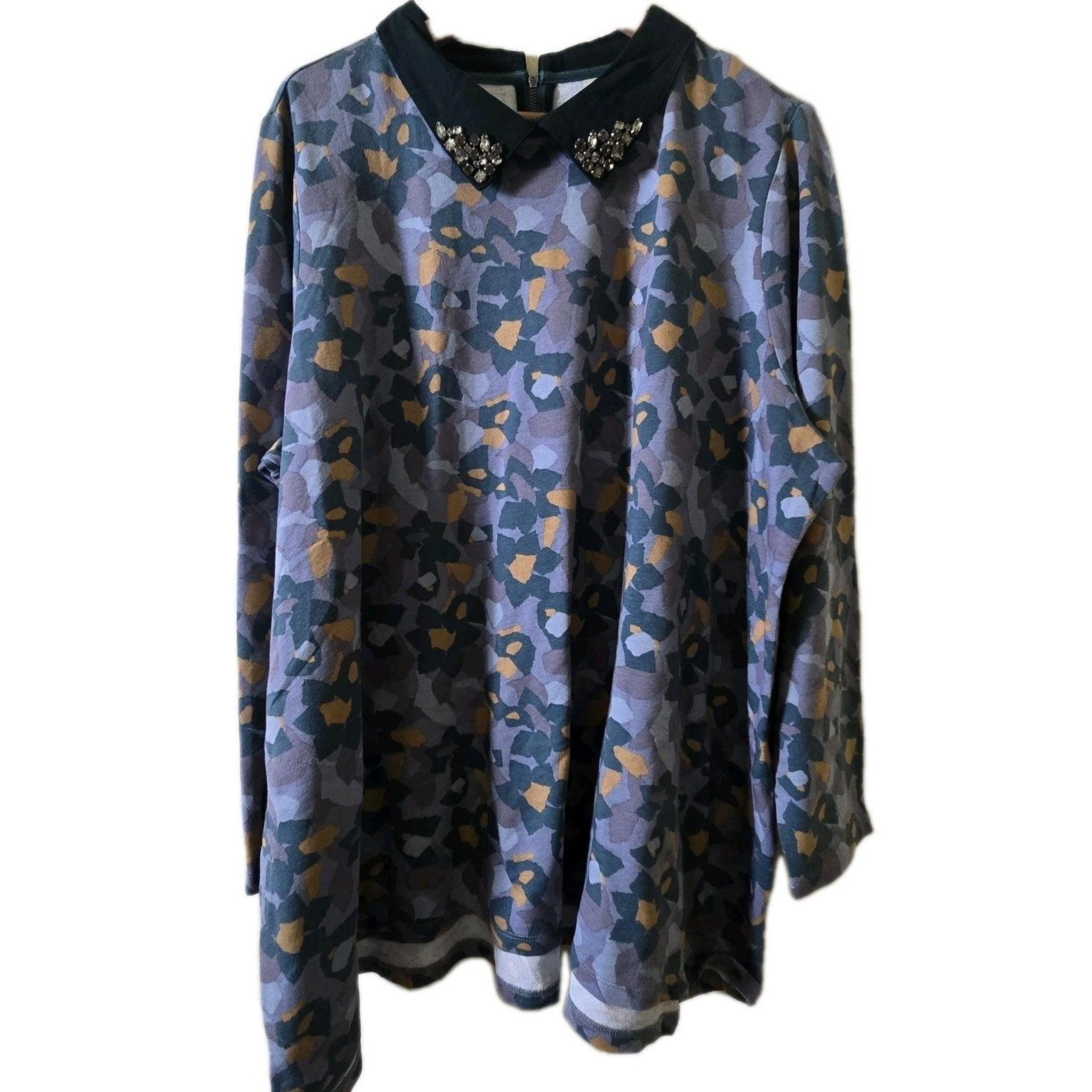 Logo Lounge Women Floral Long Sleeve Blouse Top Size 3XL Embellished Collar