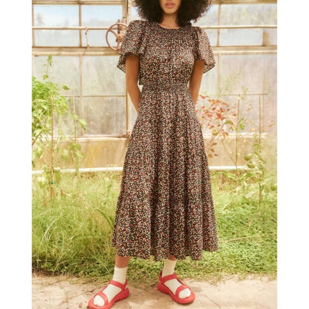 THE GREAT Wildflower Smocked Tiered Creek Midi Dress