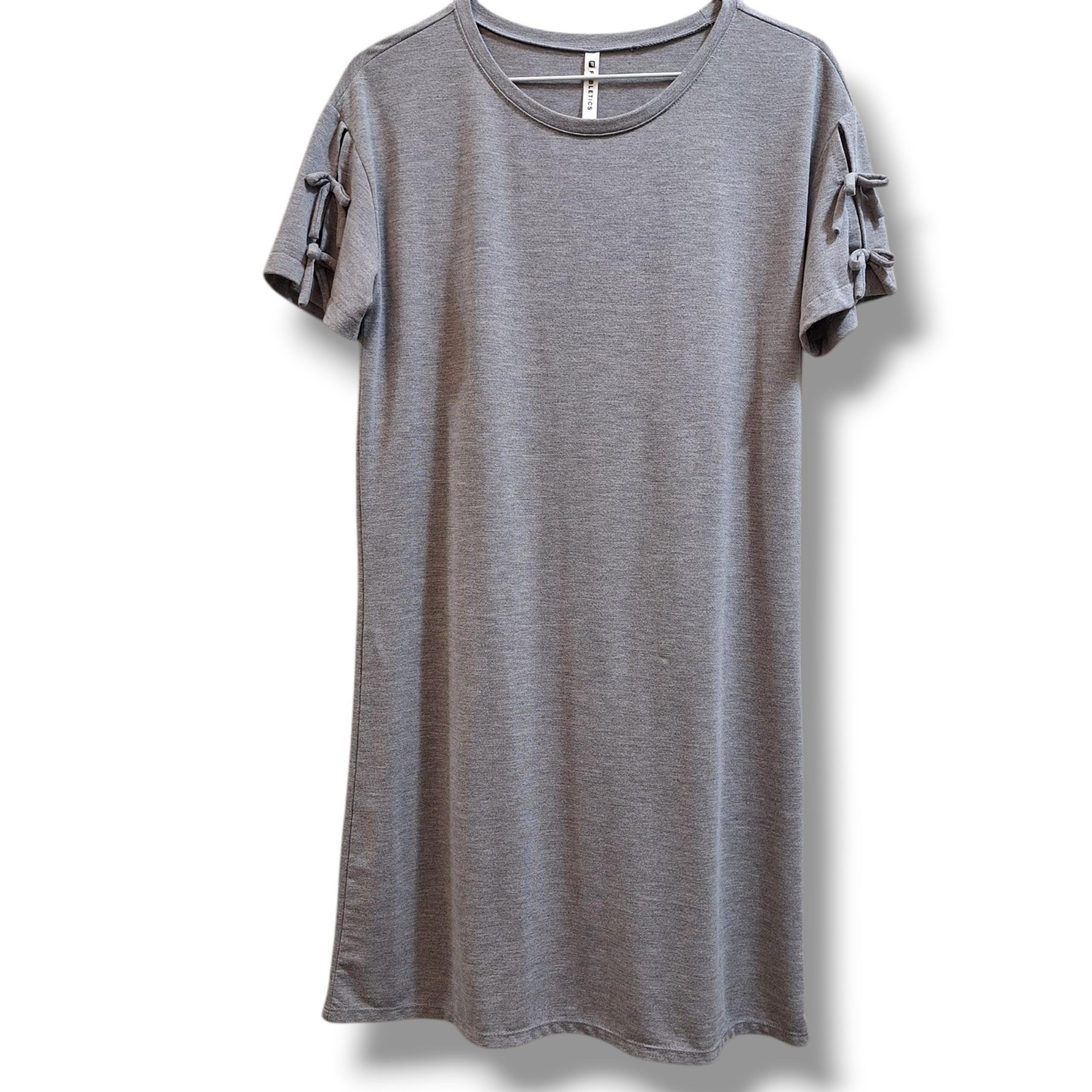 Fabletics Womens Size Small Shirt Dress Gray Short Sleeve Bows Knit Pullover