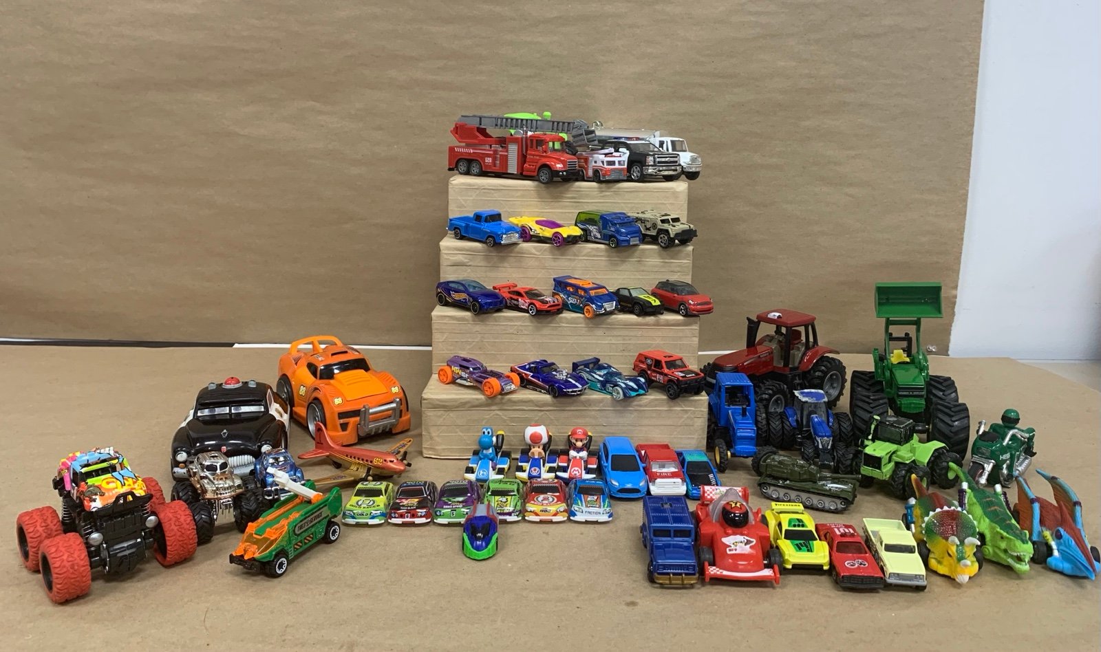 Vintage - Modern 52pc Mixed Diecast Plastic Toy Vehicle Lot Cars Trucks Tractors