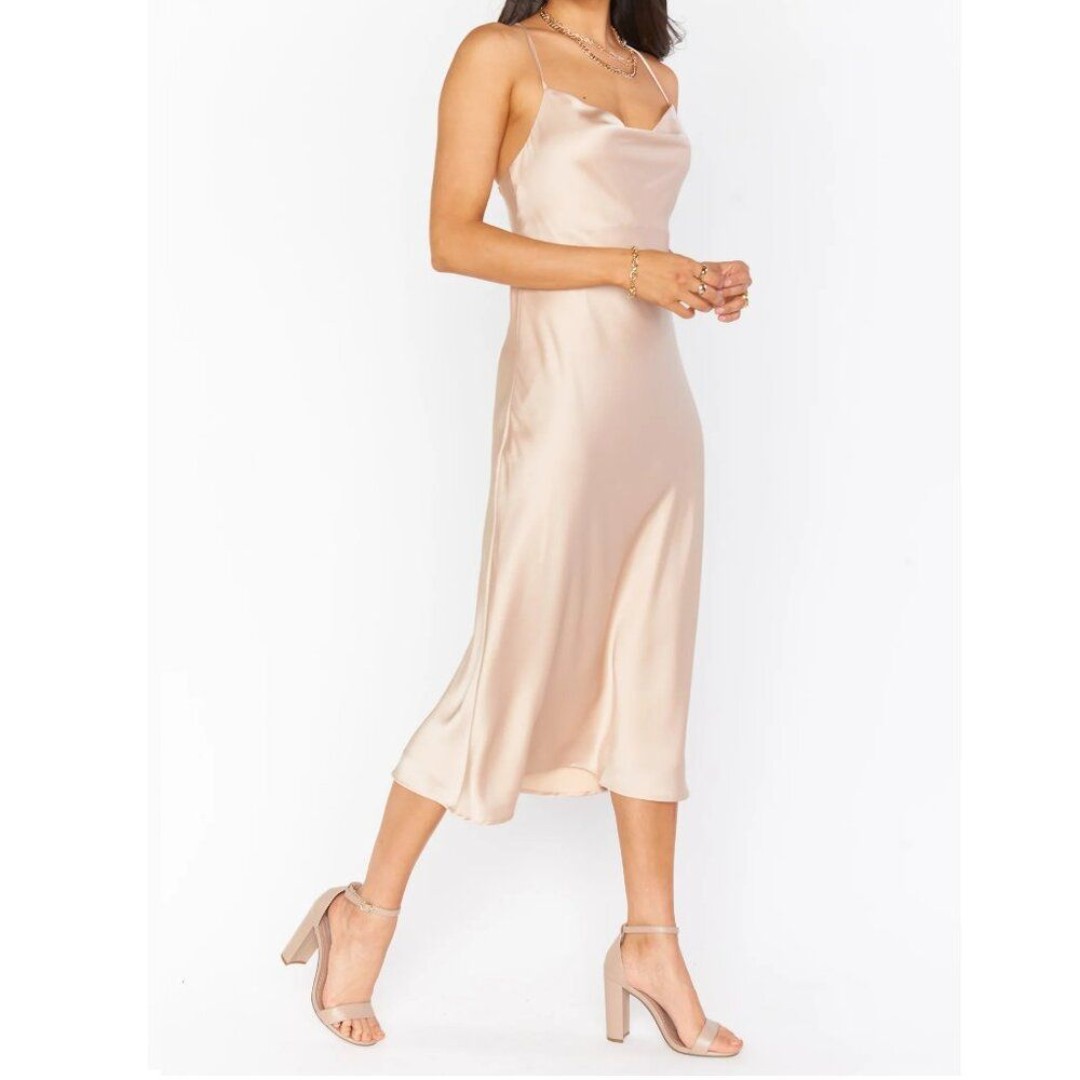 Show Me Your Mumu Verona Cowl Midi Cocktail Dress Champagne Luxe Satin 2X