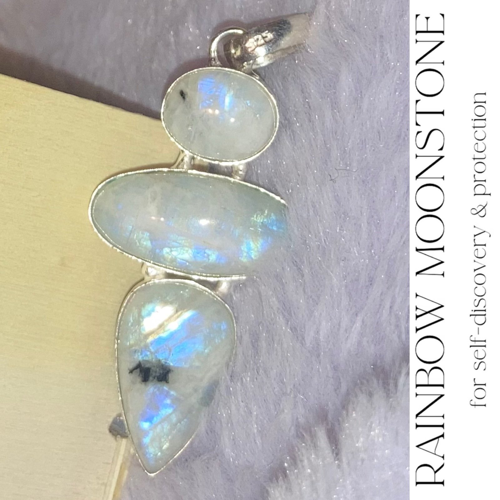 •*• Radiant •*• Rainbow Moonstone 3 Gemstone Handmade Pendant