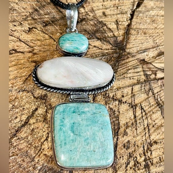 Crystal Pairing of Amazonite & Scolecite Pendant 3”