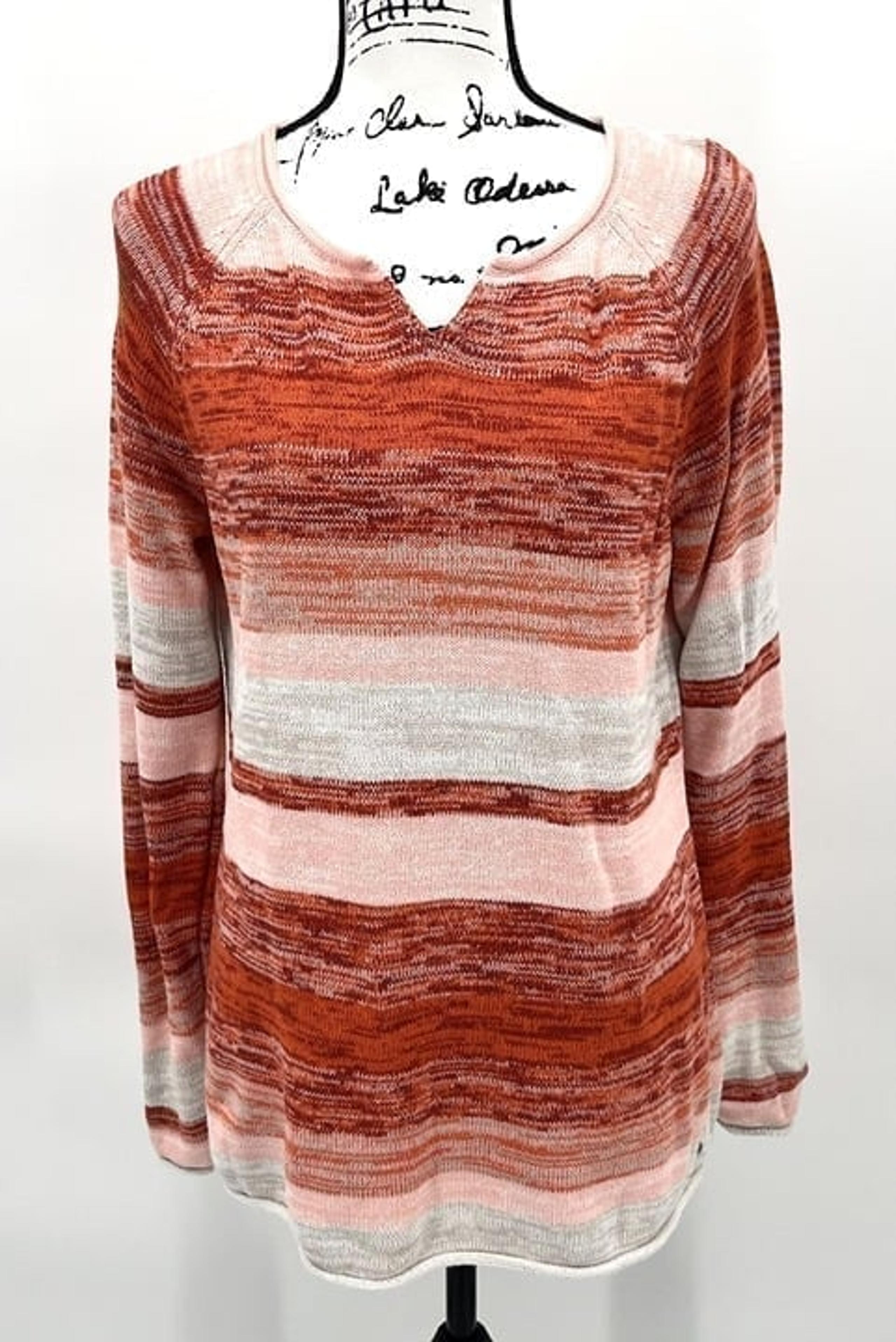 Eddie Bauer Womens Large Pullover Long Sleeve V-Neck Striped Sweater