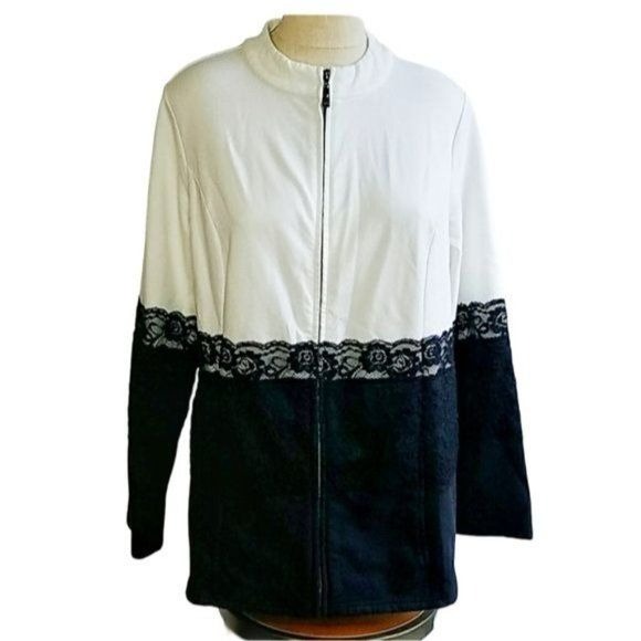 COLORBLOCK Sweatshirt Belle Kim Gravel Lace Zip Up White Women's Large WOMAN'S