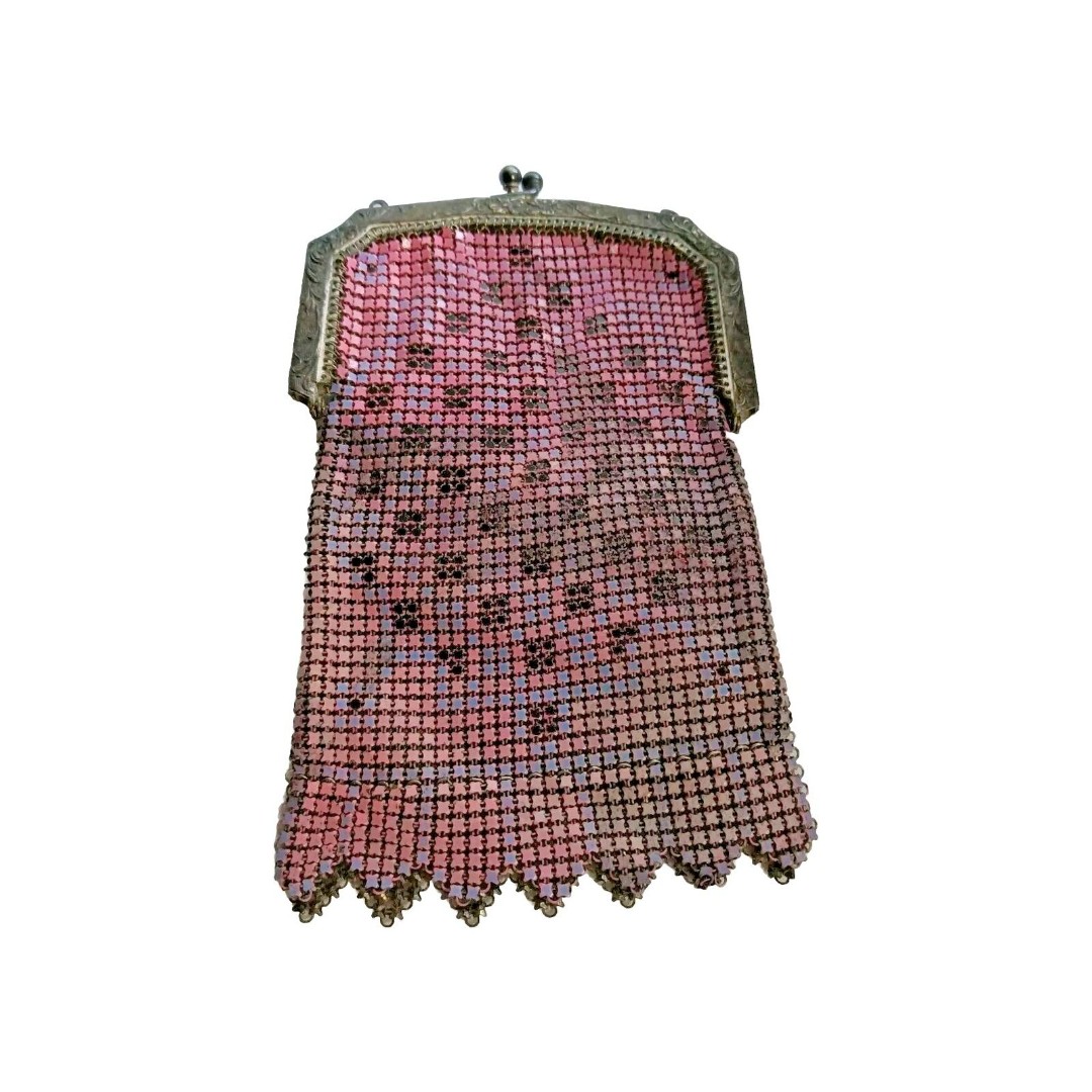 VTG 1920,s Antique Purce Art Deco Geometric Enamel Mesh Purse *As-Is, DAMAGED*