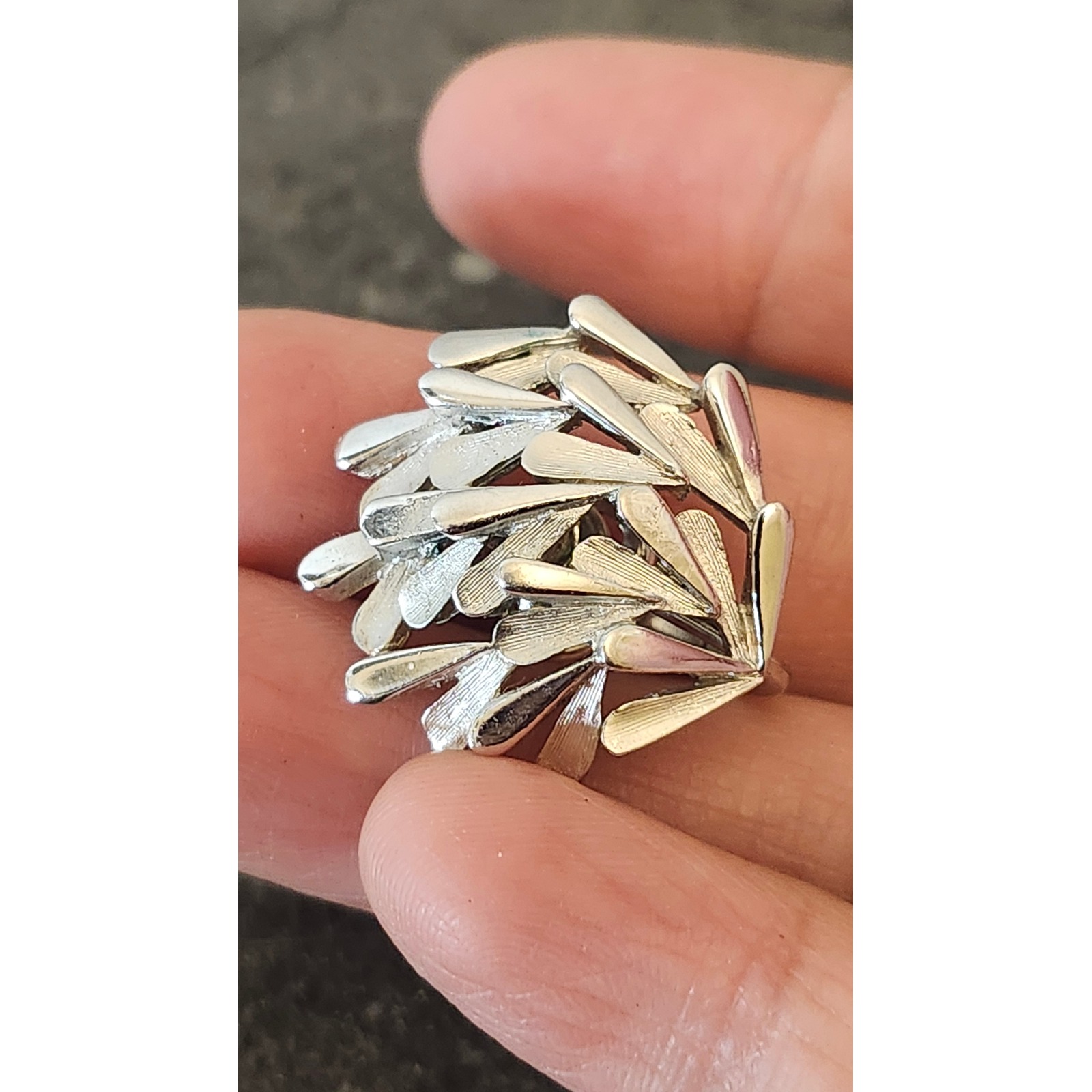 Stylish Trifari Crown Clip-On Earrings Silver Polished Textured