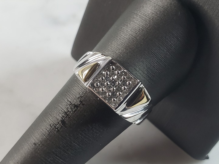 Mens Vintage Estate 10k White & Yellow Gold Diamond Ring 4.2g #E2802