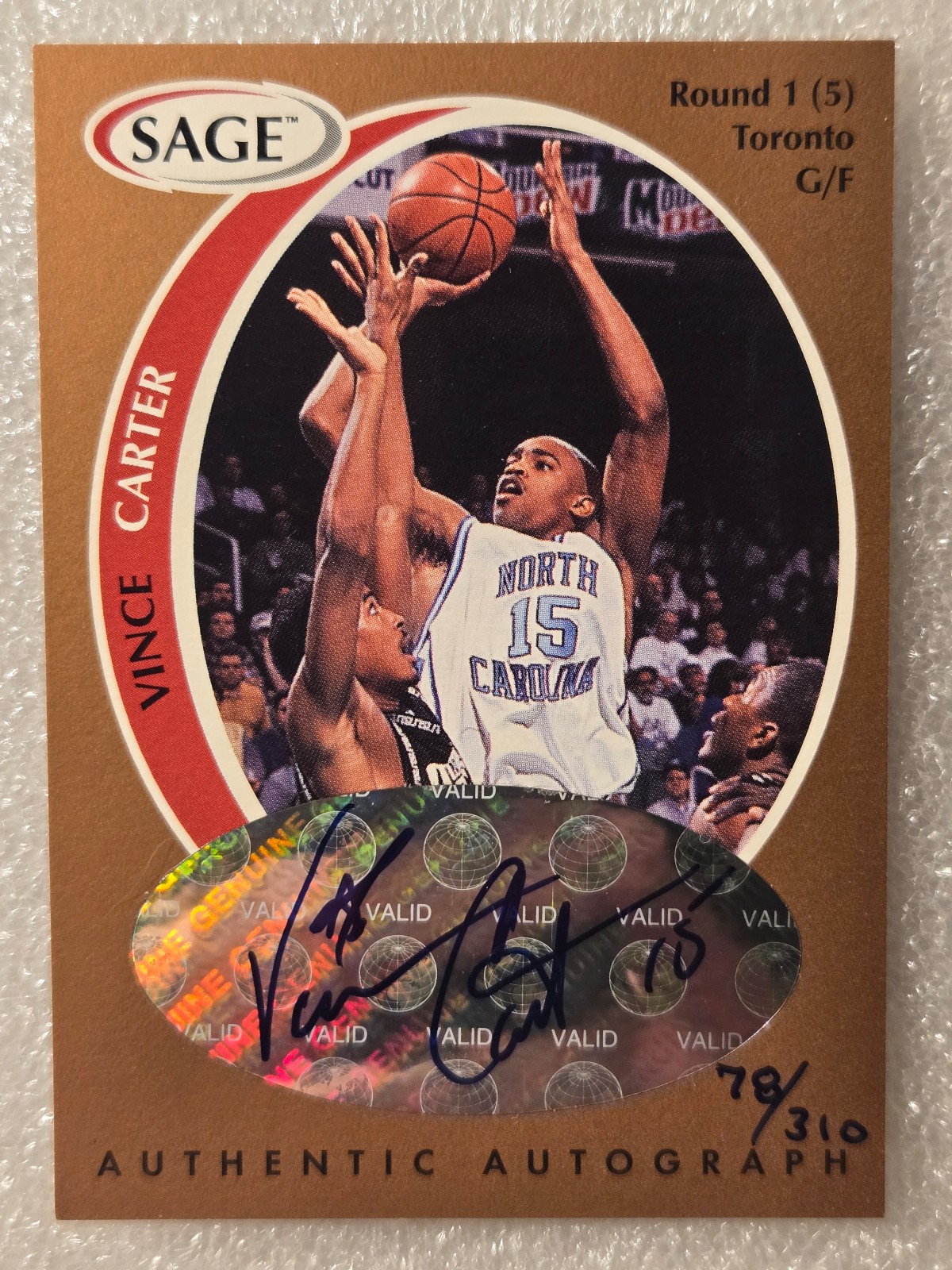 1998 SAGE BRONZE AUTOGRAPH AUTO VINCE CARTER ROOKIE RC 78/310